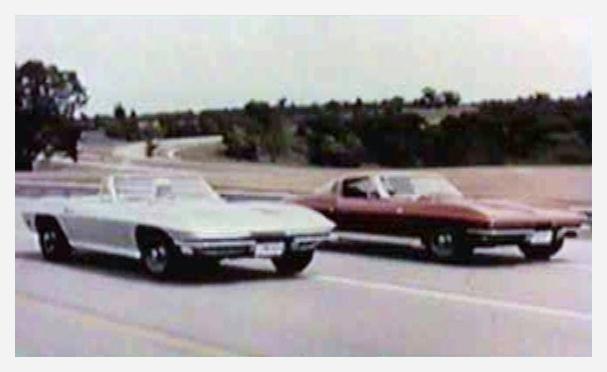 Dave MacDonald Dick Thompson and Zora Duntov in new 1963 Corvette Stingray