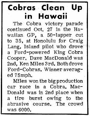 Dave MacDonald in Shelby Cobra CSX2136 1963 Hawaiian GP