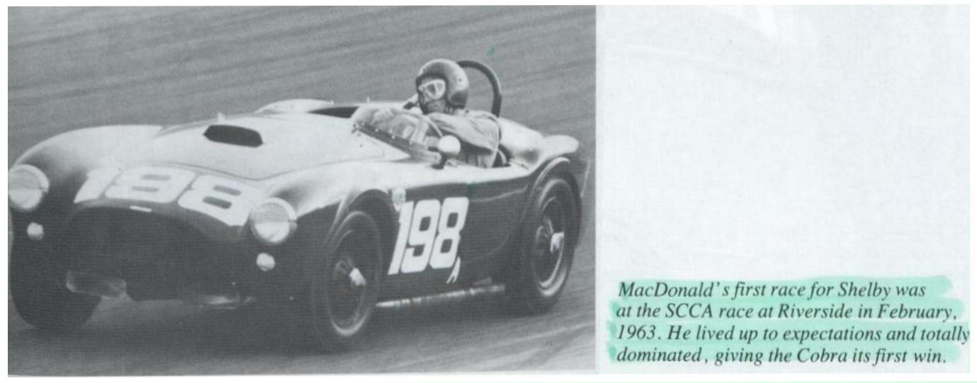 Dave MacDonald races the Carroll Shelby Cobra 260ci to its first ever win at Riverside International Raceway