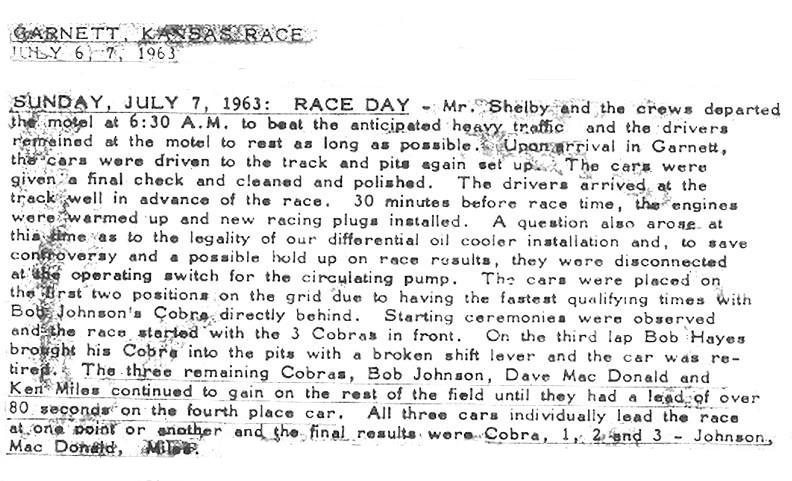 Dave MacDonald drives Shelby Cobra #97 to a 2nd place finish at Lake Garnet Kansas in 1963 