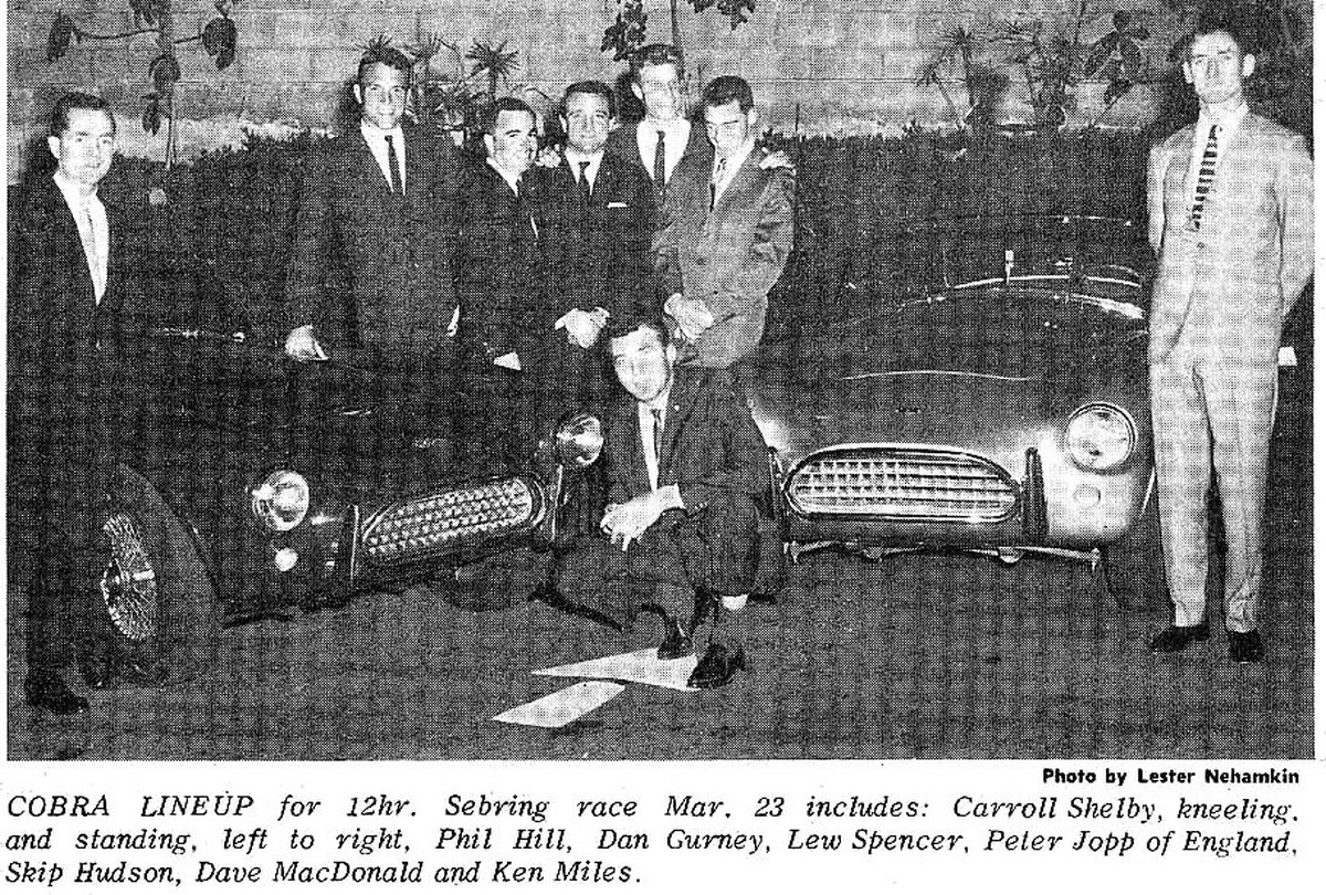 Dave MacDonald and Fireball Roberts co-drive the Shelby Cobra Roadster at the 12 HRS Sebring in 1963