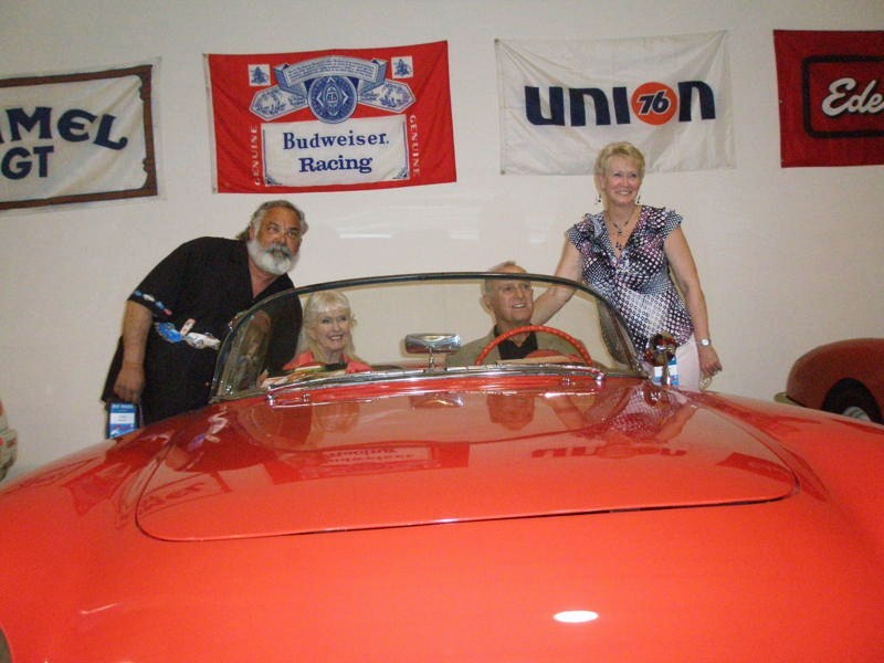 Bob Bondurant and Sherry MacDonald in The Dave MacDonald 1955 Corvette at the 2010 Legends of Riverside event