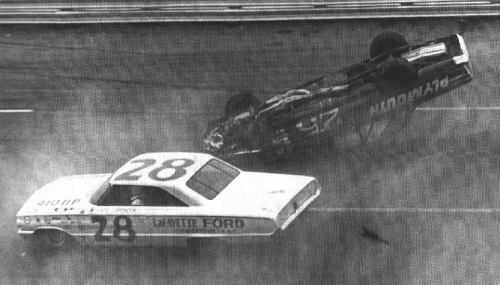 Freddy Lorenzen goes by a crashing Paul Goldsmith in '64 Atlanta 500